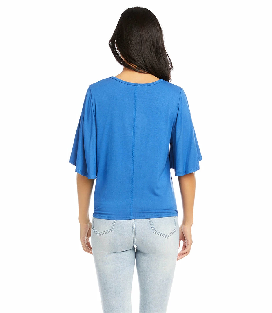 Karen Kane Petite Size Flutter Sleeve Tie-Front Top