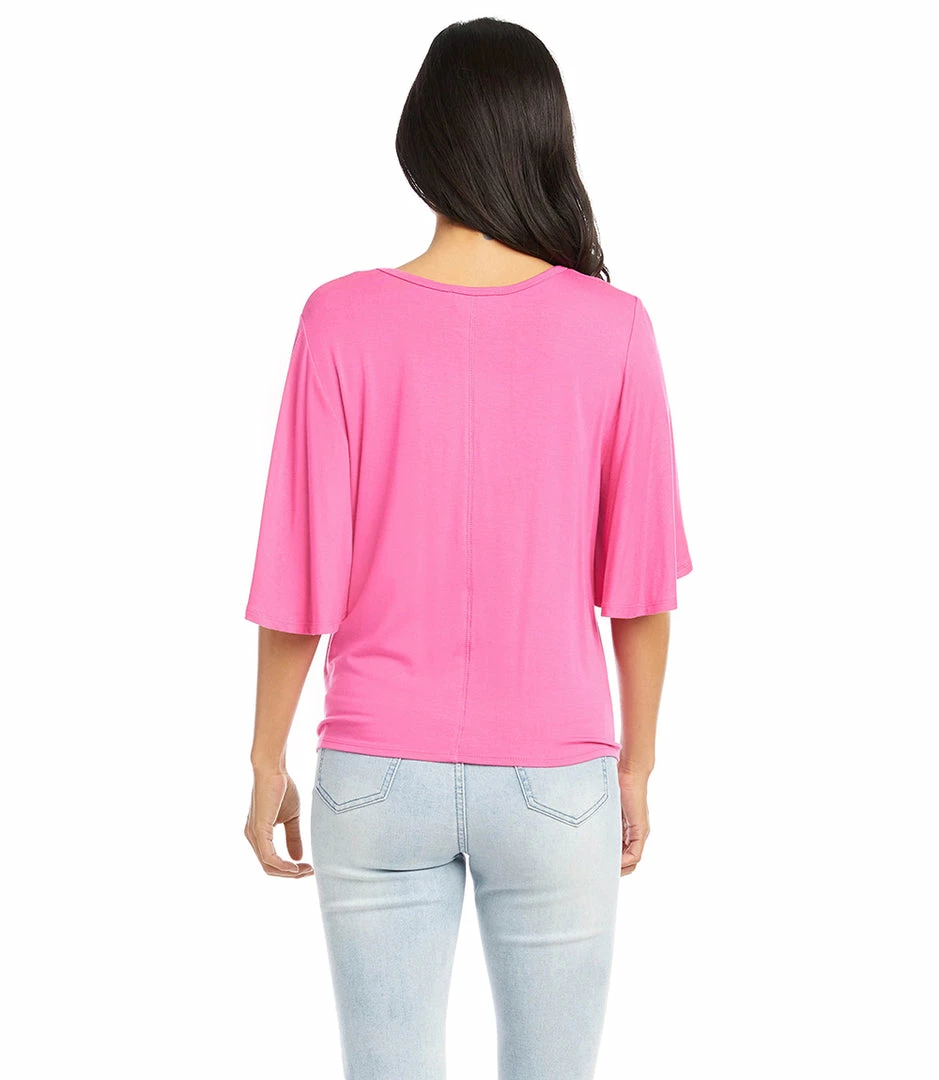 Karen Kane Petite Size Flutter Sleeve Tie-Front Top