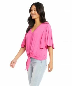 Karen Kane Petite Size Flutter Sleeve Tie-Front Top