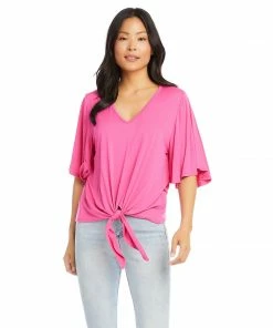 Karen Kane Flutter Sleeve Tie-Front Top Clothing