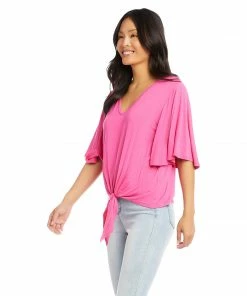 Karen Kane Flutter Sleeve Tie-Front Top Clothing