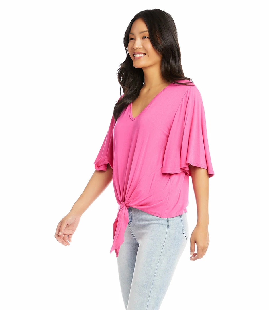 Karen Kane Flutter Sleeve Tie-Front Top Clothing