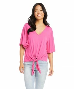Karen Kane Flutter Sleeve Tie-Front Top Clothing