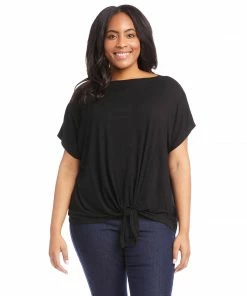 Karen Kane Plus Size Boatneck Tie Front Top Tops