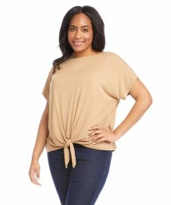 Karen Kane Tops Plus Size Boatneck Tie Front Top