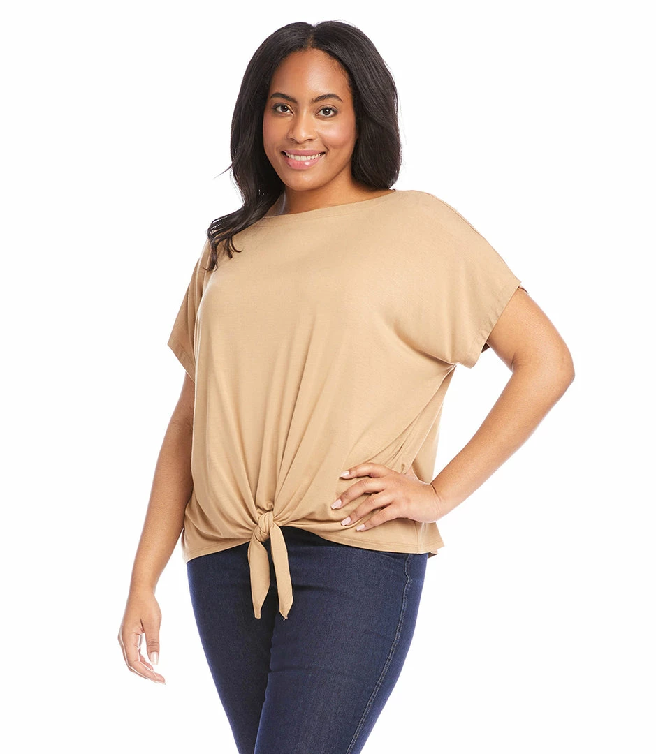Karen Kane Tops Plus Size Boatneck Tie Front Top