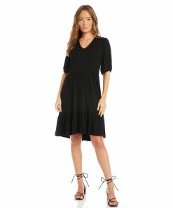 Karen Kane Petite Size Poof Sleeve Tiered Dress Clothing