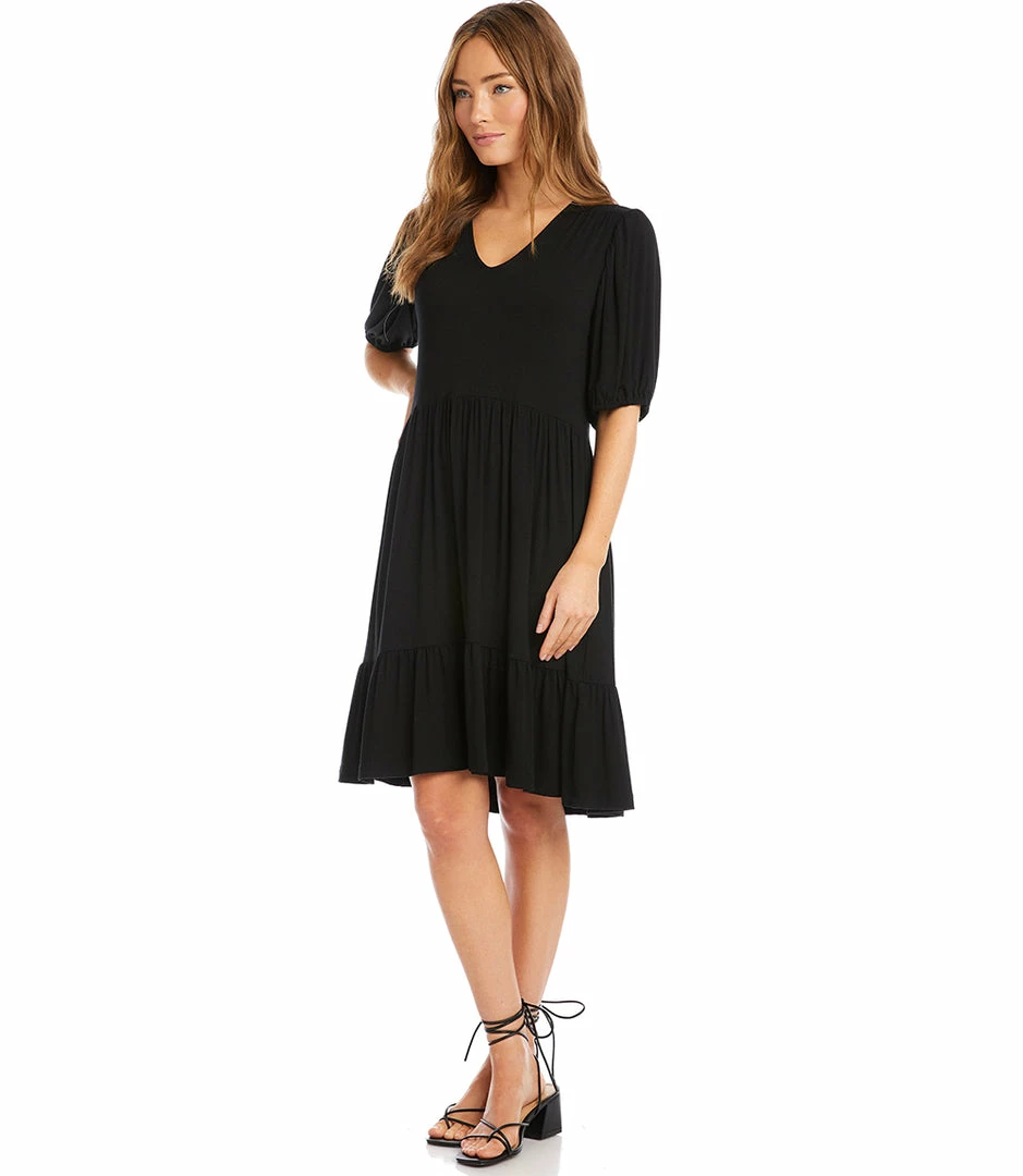 Karen Kane Petite Size Poof Sleeve Tiered Dress Clothing