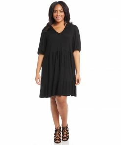 Karen Kane Plus Size Poof Sleeve Tiered Dress