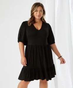 Karen Kane Plus Size Poof Sleeve Tiered Dress