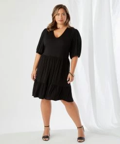 Karen Kane Plus Size Poof Sleeve Tiered Dress