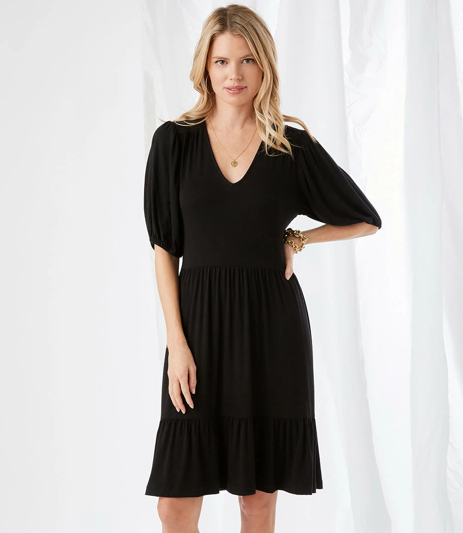 Karen Kane Poof Sleeve Tiered Dress