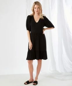 Karen Kane Poof Sleeve Tiered Dress