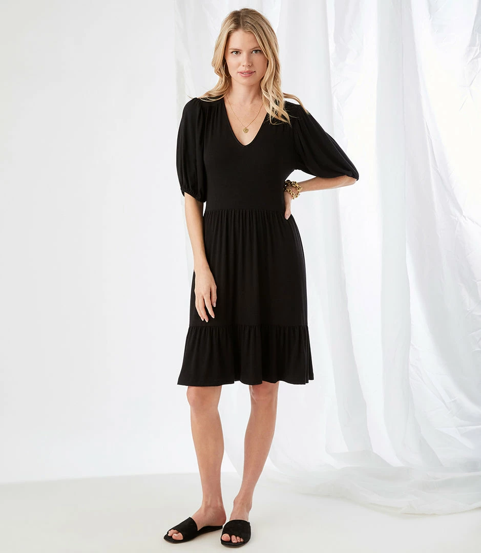 Karen Kane Poof Sleeve Tiered Dress