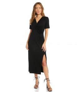 Karen Kane Petite Size Faux Wrap Midi Dress Clothing