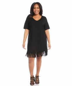 Karen Kane Plus Size V-Neck Fringe Dress