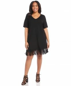 Karen Kane Plus Size V-Neck Fringe Dress