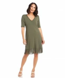 Karen Kane V-Neck Fringe Dress Clothing