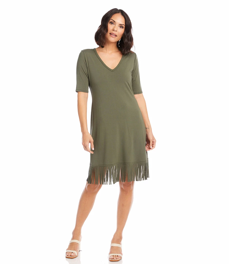 Karen Kane V-Neck Fringe Dress Clothing