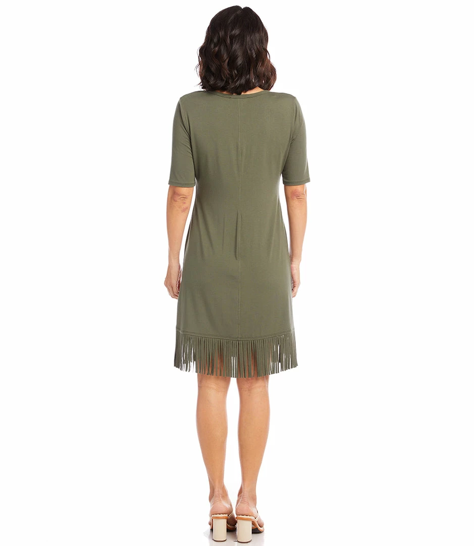 Karen Kane V-Neck Fringe Dress Clothing