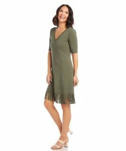 Karen Kane V-Neck Fringe Dress Clothing
