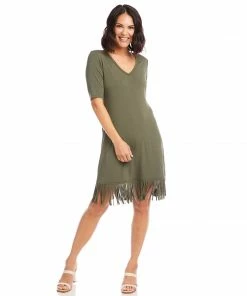 Karen Kane V-Neck Fringe Dress Clothing