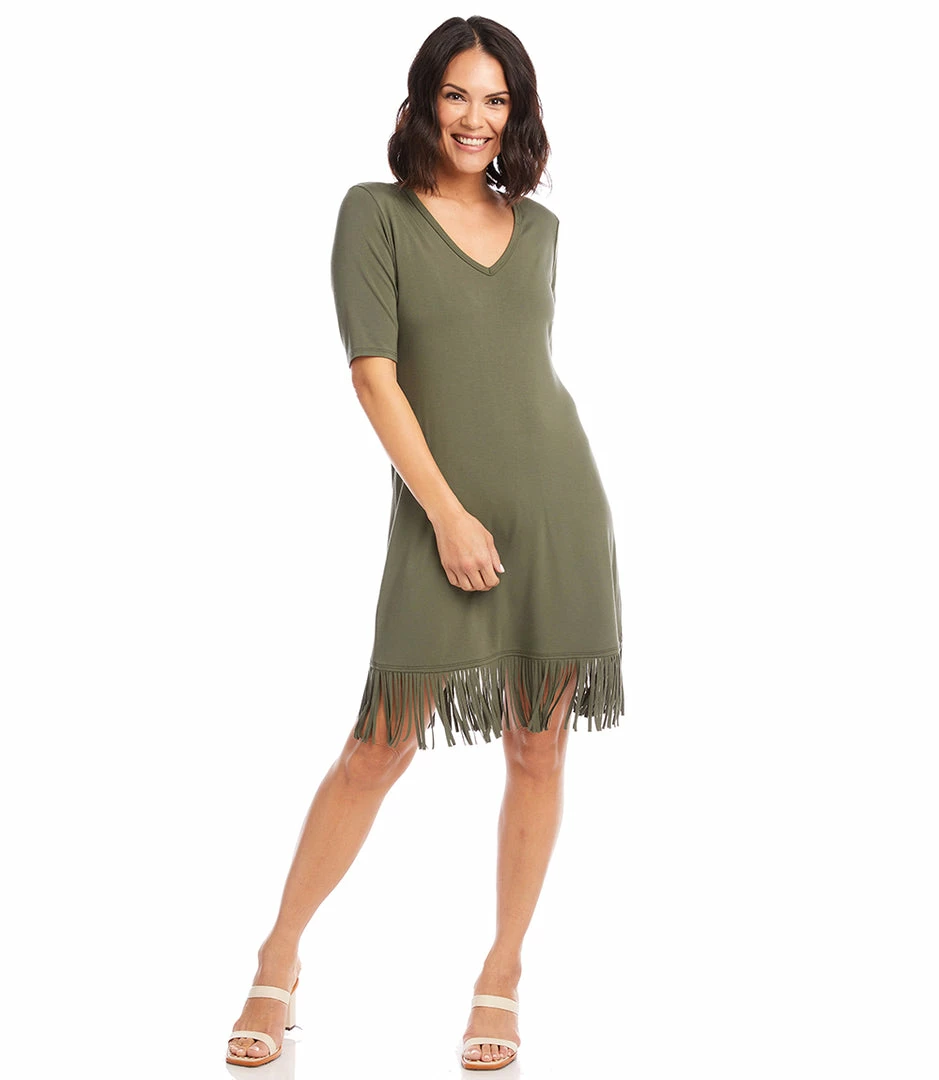 Karen Kane V-Neck Fringe Dress Clothing