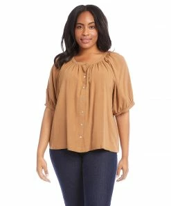 Karen Kane Tops Plus Size Short Sleeve Peasant Top