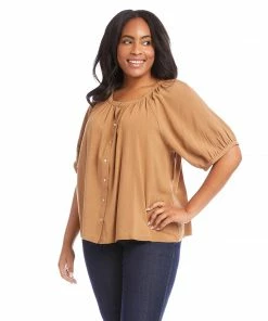 Karen Kane Tops Plus Size Short Sleeve Peasant Top
