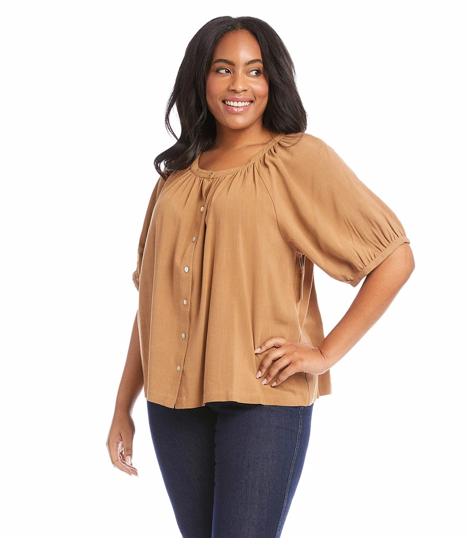 Karen Kane Tops Plus Size Short Sleeve Peasant Top