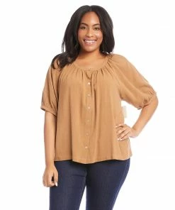 Karen Kane Tops Plus Size Short Sleeve Peasant Top