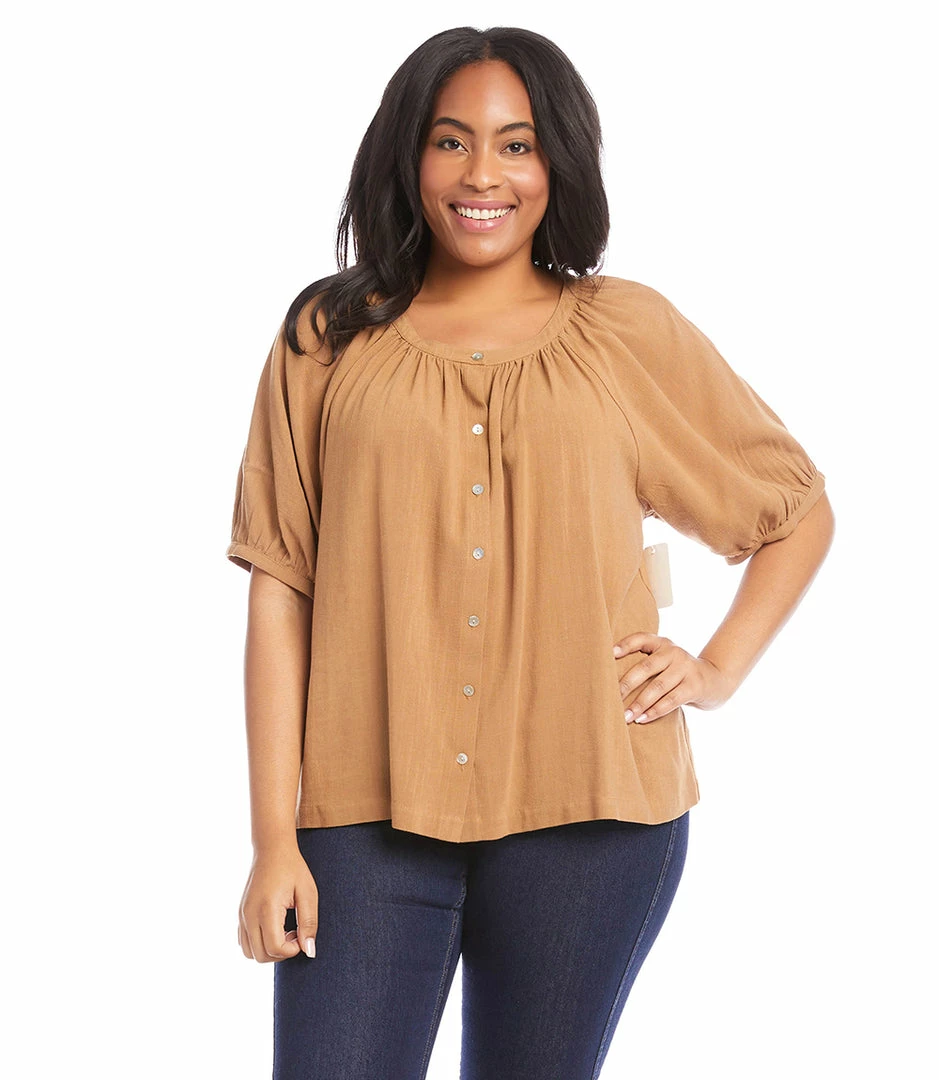 Karen Kane Tops Plus Size Short Sleeve Peasant Top