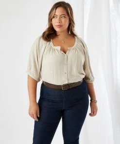Karen Kane New Arrivals Plus Size Short Sleeve Peasant Top