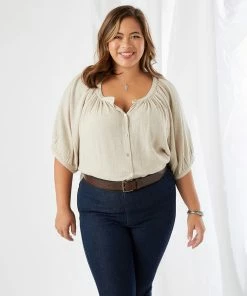 Karen Kane New Arrivals Plus Size Short Sleeve Peasant Top