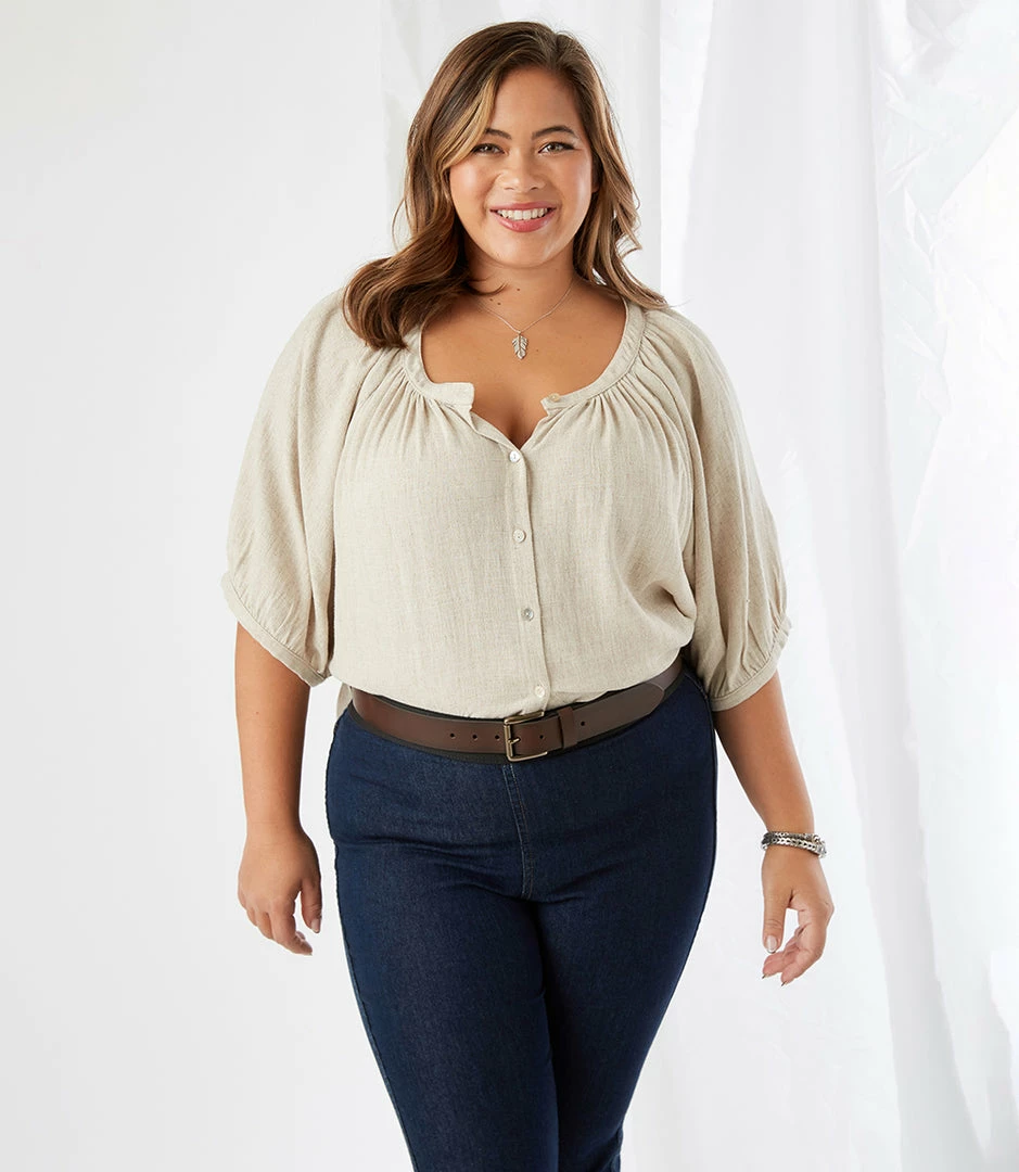 Karen Kane New Arrivals Plus Size Short Sleeve Peasant Top