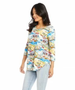 Karen Kane Petite Size 3/4 Sleeve Shirttail Top