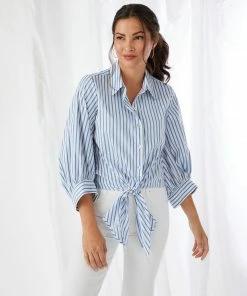 Karen Kane Stripe Tie-Front Top Clothing