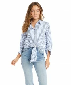 Karen Kane Stripe Tie-Front Top Clothing