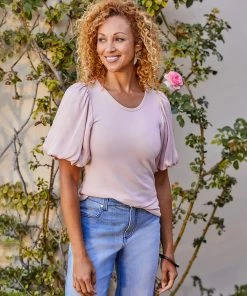 Karen Kane Clothing Contrast Satin Sleeve Top