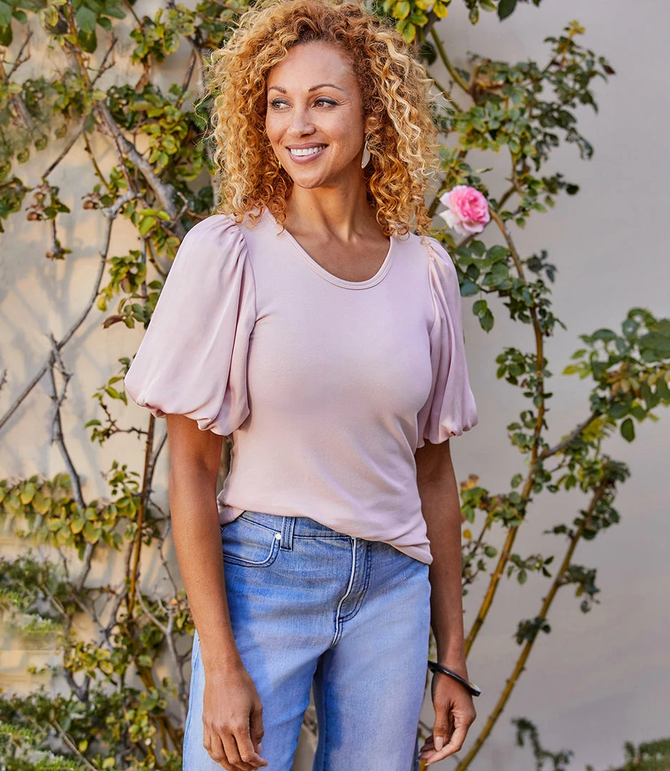 Karen Kane Clothing Contrast Satin Sleeve Top