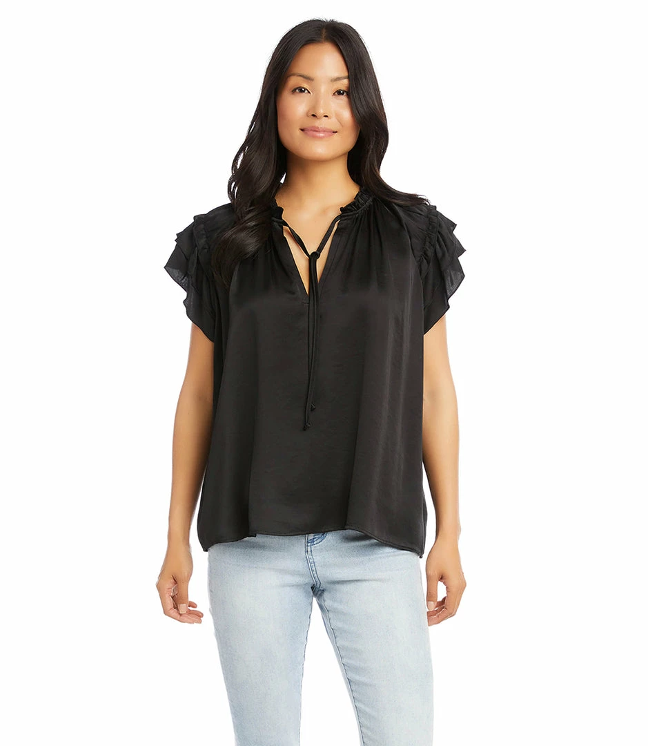Karen Kane Flutter Sleeve Ruffle Top Clothing
