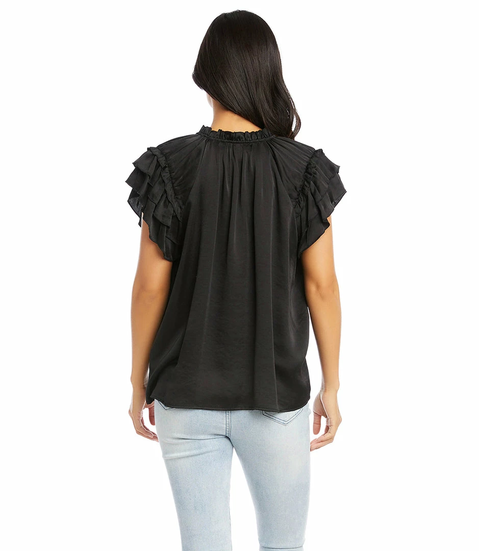 Karen Kane Flutter Sleeve Ruffle Top Clothing