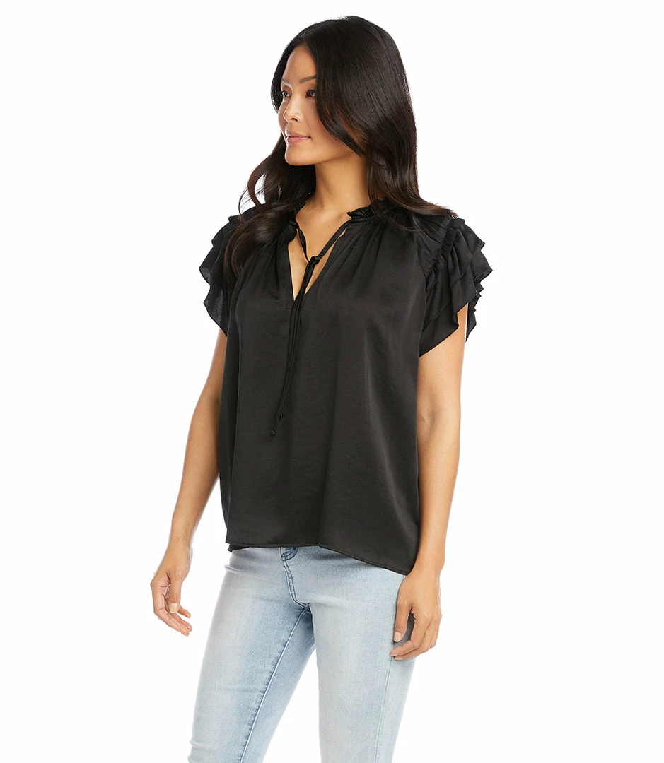 Karen Kane Flutter Sleeve Ruffle Top Clothing