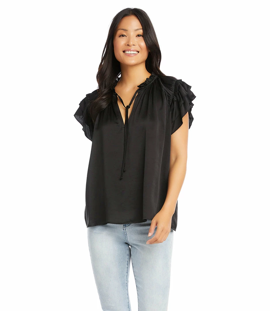 Karen Kane Flutter Sleeve Ruffle Top Clothing
