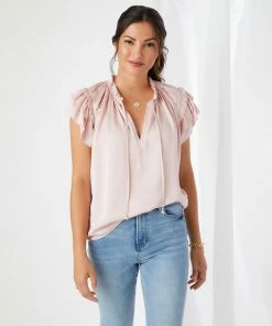 Karen Kane Flutter Sleeve Ruffle Top Clothing