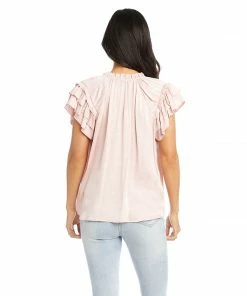 Karen Kane Flutter Sleeve Ruffle Top Clothing