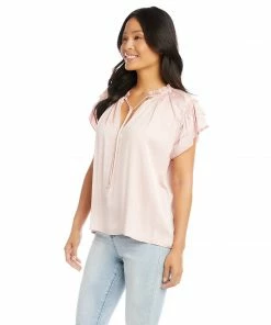 Karen Kane Flutter Sleeve Ruffle Top Clothing