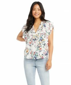Karen Kane Clothing Short Sleeve Ruffle Tie-Neck Top