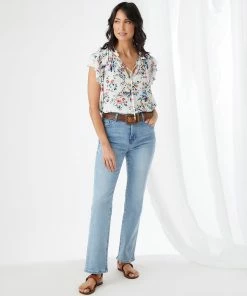 Karen Kane Clothing Short Sleeve Ruffle Tie-Neck Top