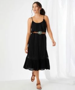 Karen Kane Clothing Lace Trim Midi Dress